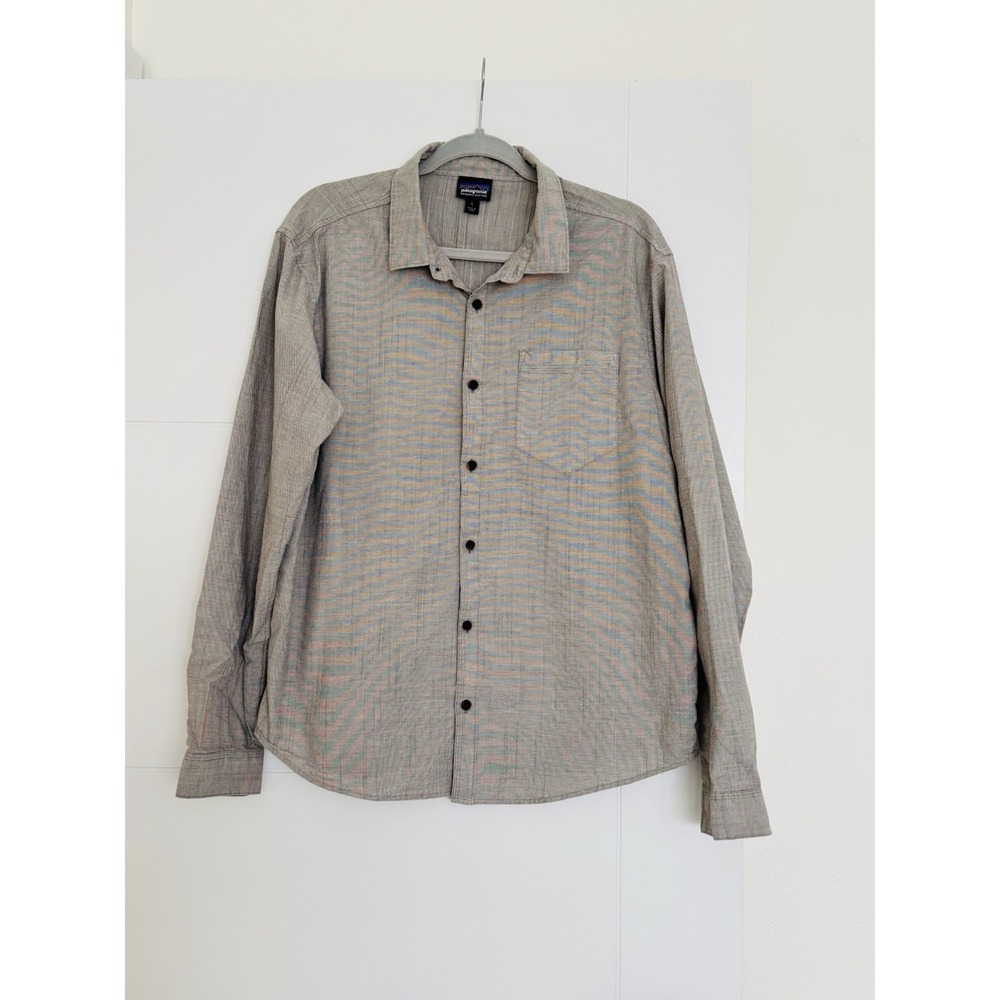 Patagonia Men's Organic Cotton Slub Poplin Long Sleeve Shirt Forge Gray Large